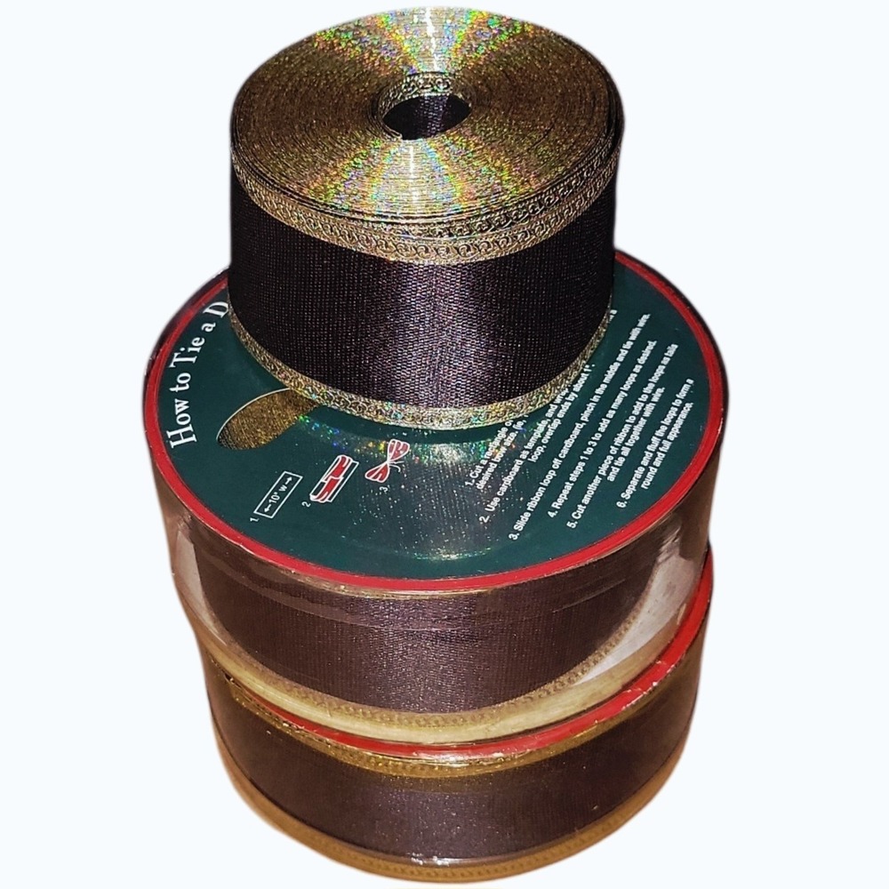 SWC Burgundy Gold Metallic Wired Ribbon Lot 3 2.5" Christmas 55 Yd Partial Rolls